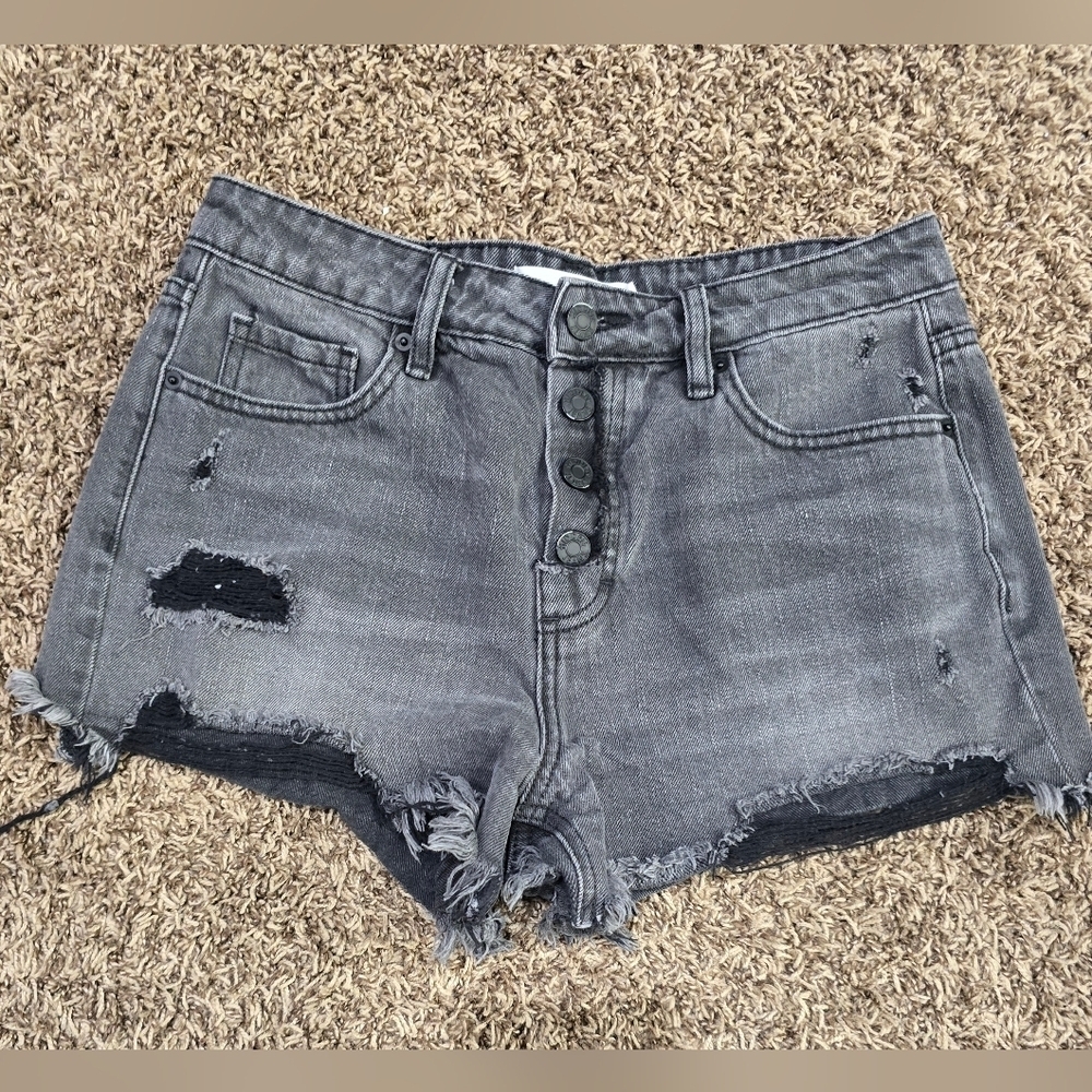 Hidden Womens Distressed Gray/Black Denim Shorts Size M